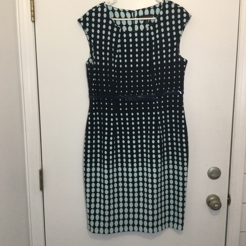 connected apparel Black and Light Blue Polka Dot Midi Dress